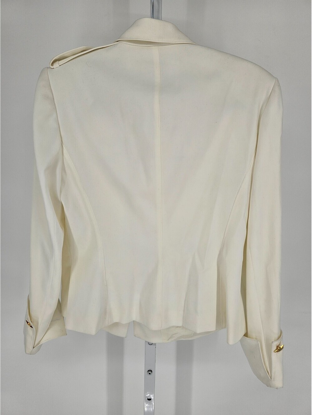 Vintage Donna Gray Womens Sz 10 Military Style Blazer Jacket Cream Star Buttons - Picture 4 of 4